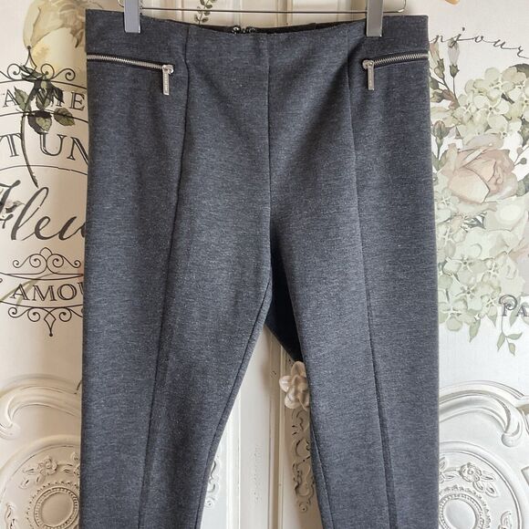 Michael Kors Charcoal Gray Seamed Zip Pockets Ponte Knit Ankle Pants, 8 - Picture 4 of 15